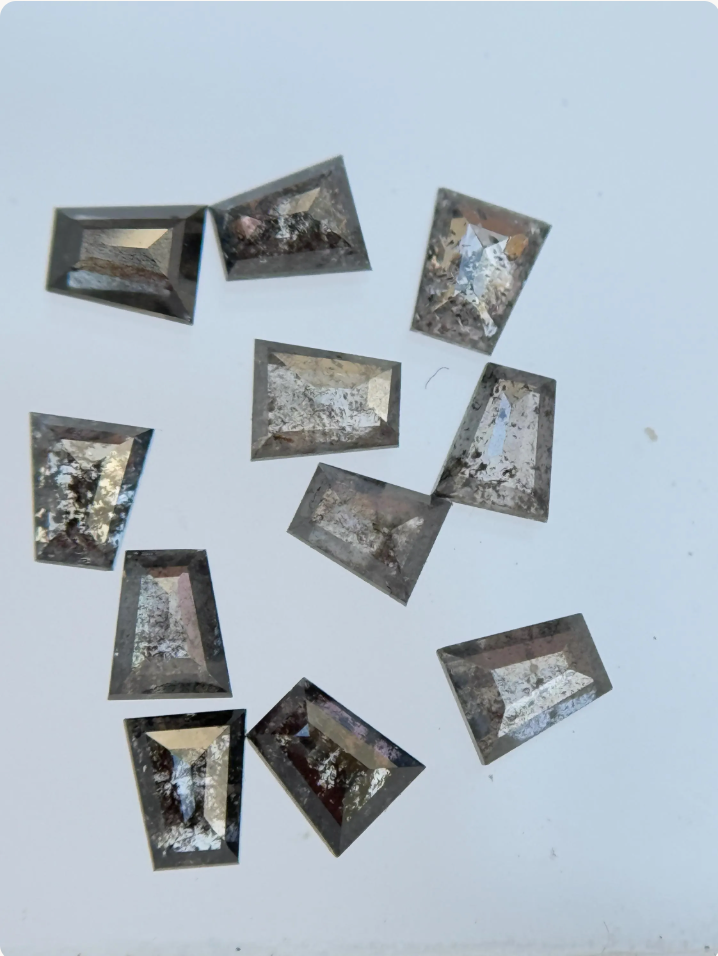 3.0 x 2.5 MM Baguette Rose Cut Grey Natural Salt and Pepper Diamond