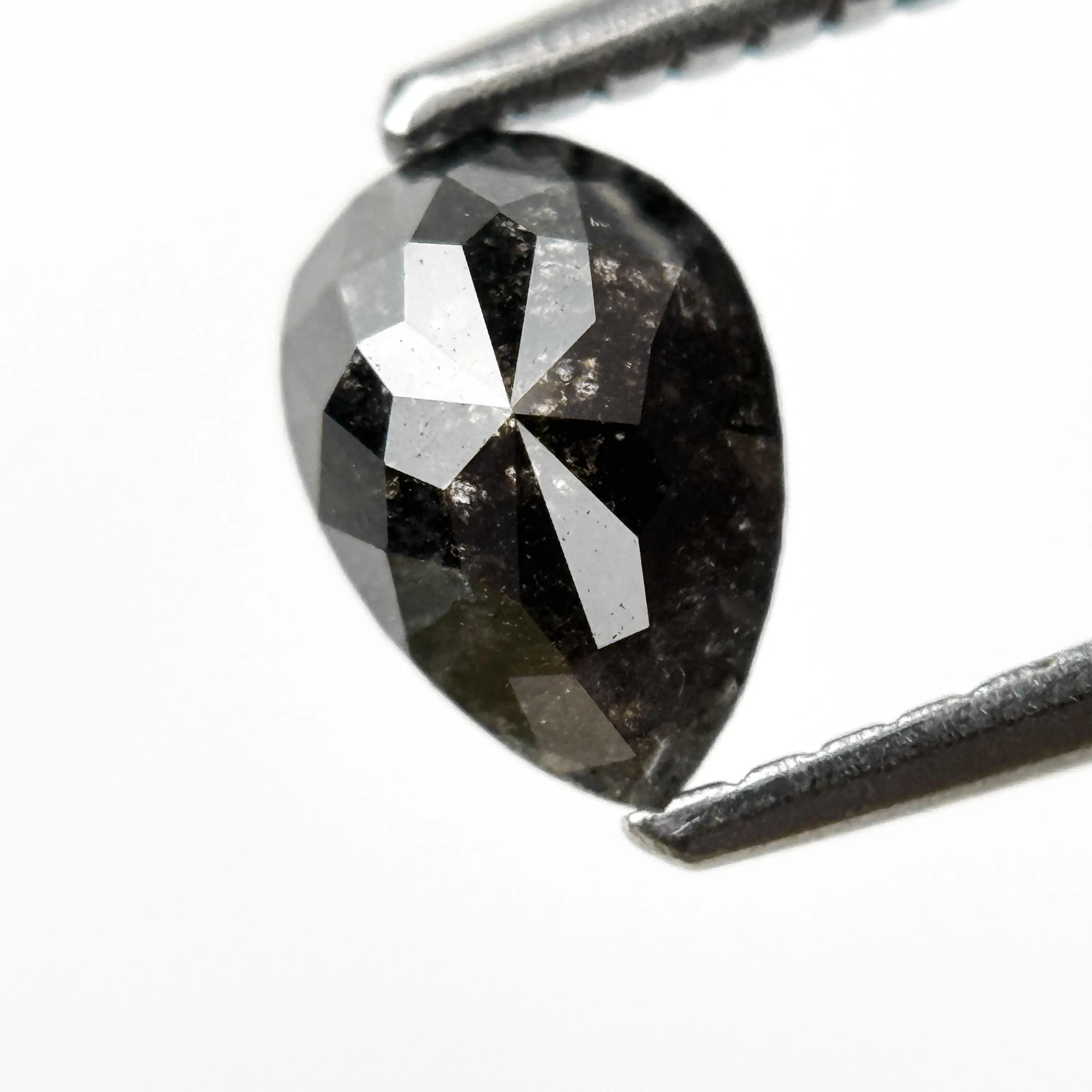 0.77 Ct Pear Rose Cut Black Natural Galaxy Diamond