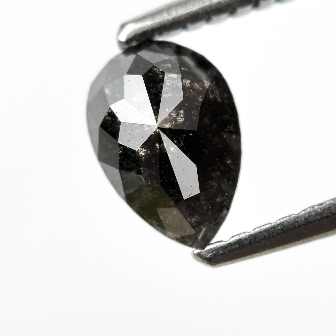 0.77 Ct Pear Rose Cut Black Natural Galaxy Diamond