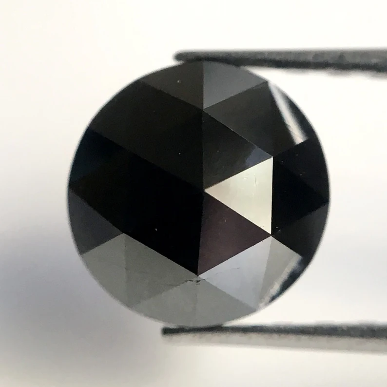 7.50 MM Round Rose Cut Black Natural Loose Diamond