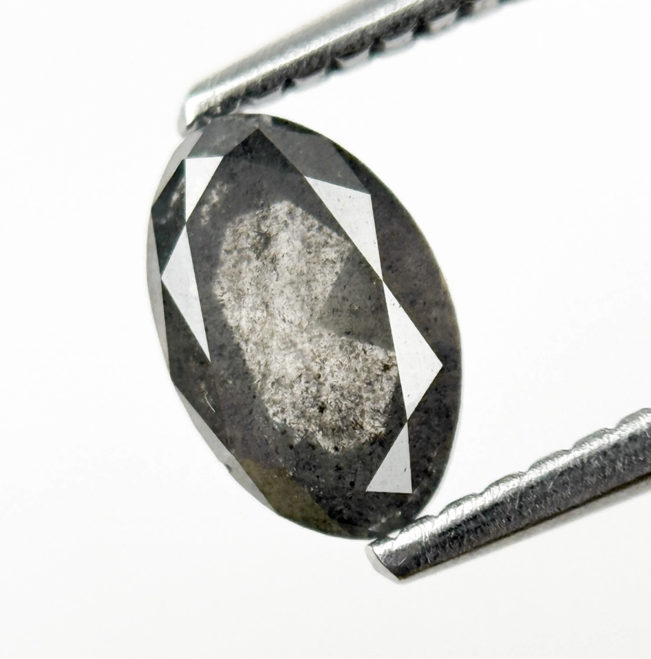 0.76 Ct Oval Rose Cut Grey Natural Salt and Pepper Diamond