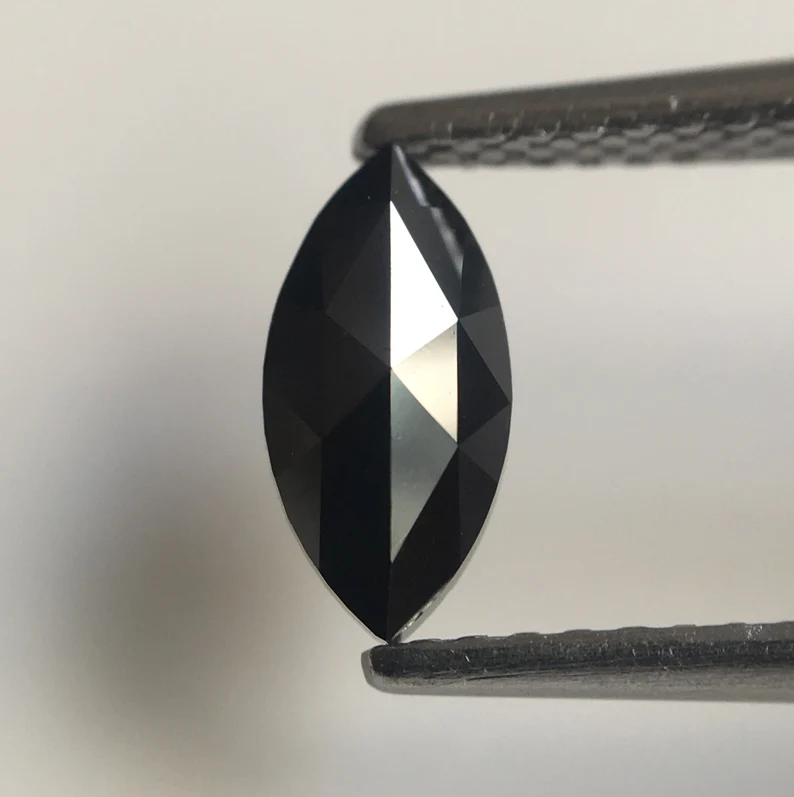 0.45 Ct Marquise Rose Cut Black Natural Loose Diamond, 8.11 MM Marquise Diamond