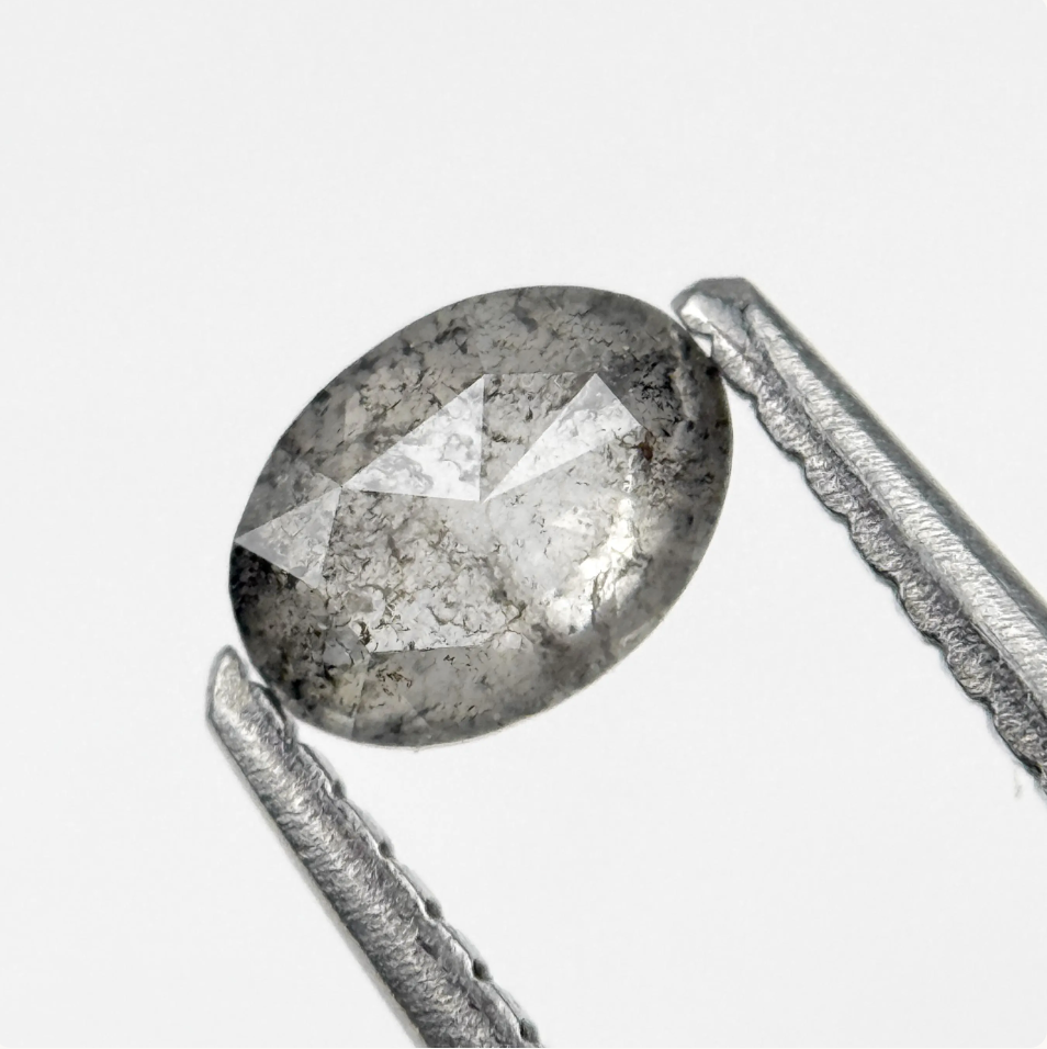 0.43 Ct Oval Rose Cut Grey Natural Salt and Pepper Diamond