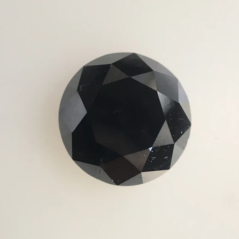 1.45 Ct Round Brilliant Cut Black Natural Loose Diamond, 6.69 MM Round Diamond