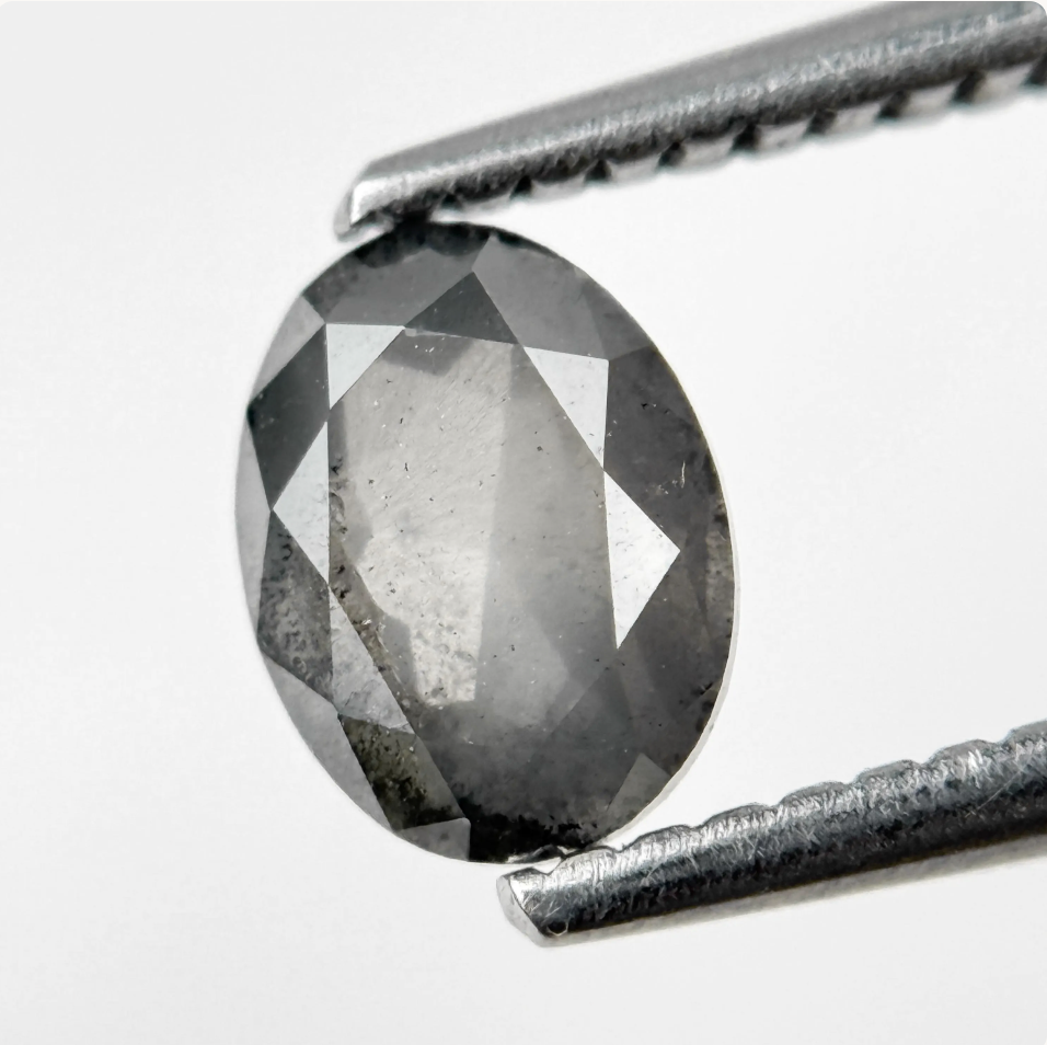 0.93 Ct Oval Rose Cut Grey Natural Salt and Pepper Diamond