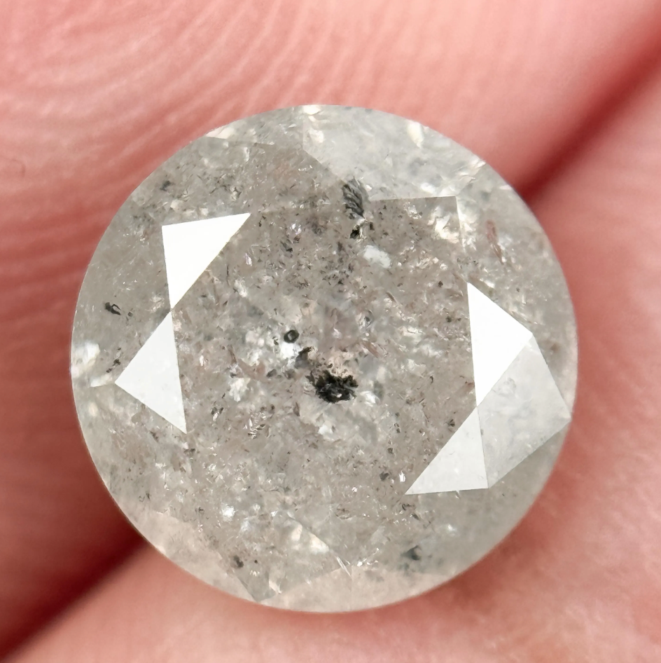 2.05 Ct Round Brilliant Cut White Natural Salt and Pepper Diamond