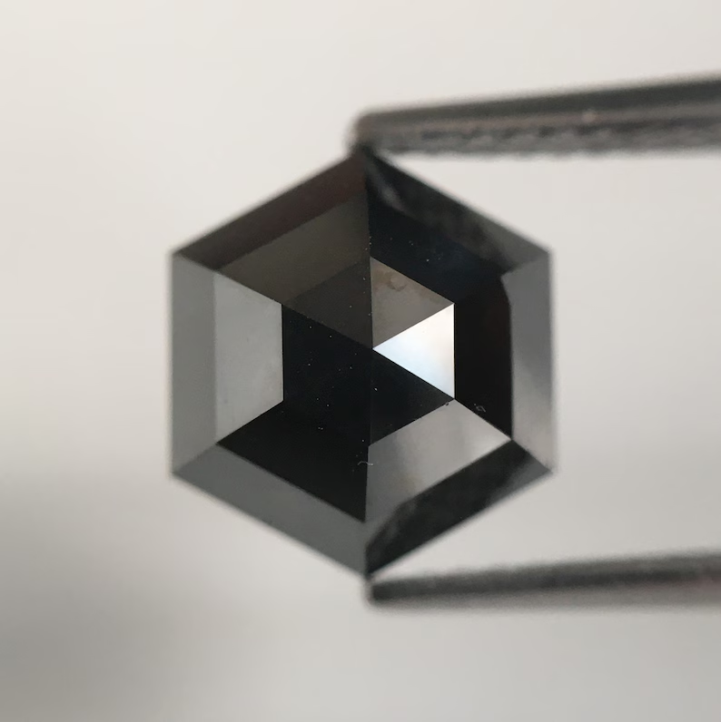 3.35 Ct Hexagon Rose Cut Black Natural Loose Diamond