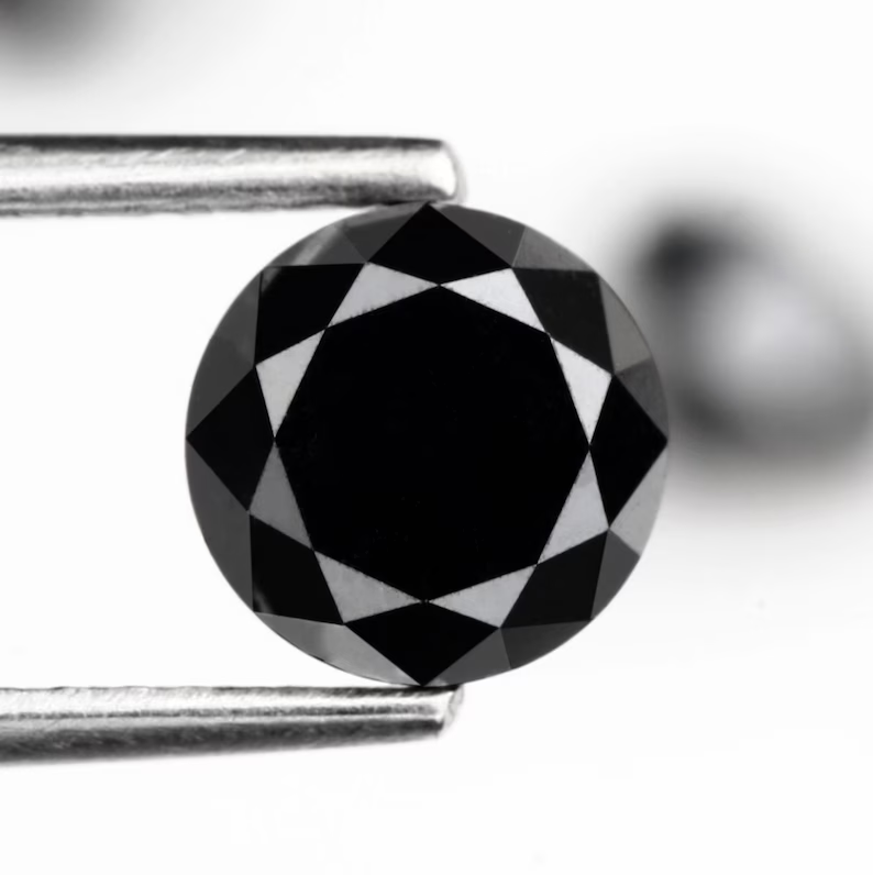 1 Ct Round Brilliant Cut Black Natural Loose Diamond, 5.60 To 6.00 MM Round Shape Diamond