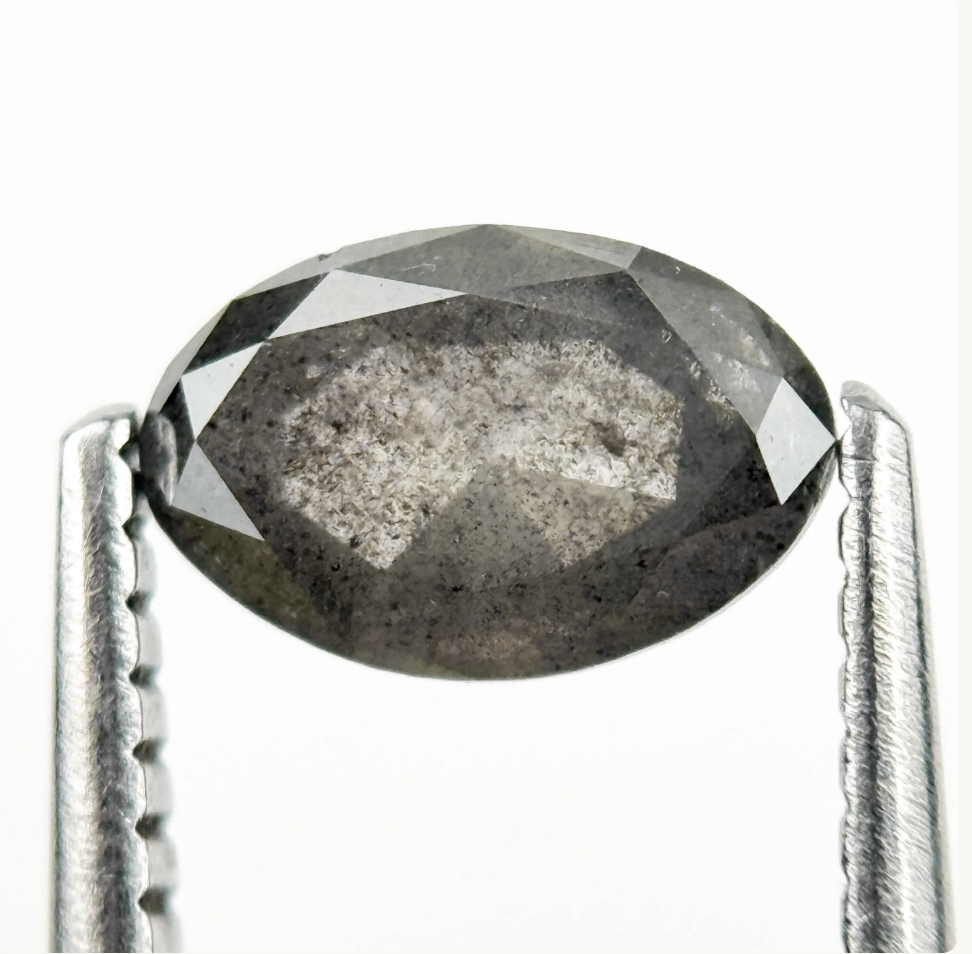 0.76 Ct Oval Rose Cut Grey Natural Salt and Pepper Diamond