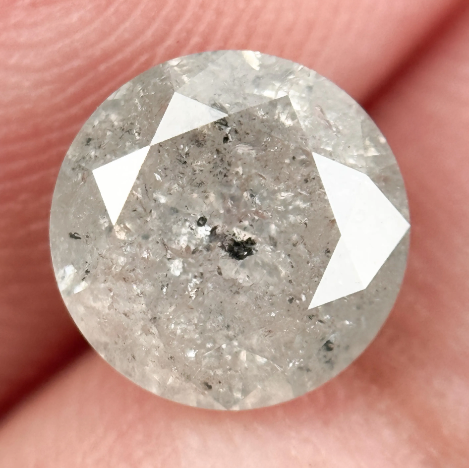 2.05 Ct Round Brilliant Cut White Natural Salt and Pepper Diamond