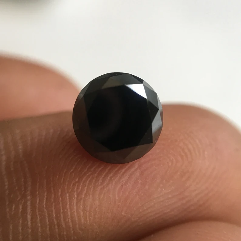 1.50 Ct Round Brilliant Cut Black Natural Loose Diamond, 6.60 MM Round Diamond