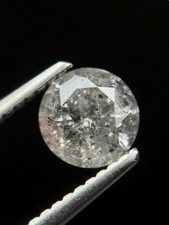 0.95 Ct Round Brilliant Cut Grey Natural Salt and Pepper Diamond