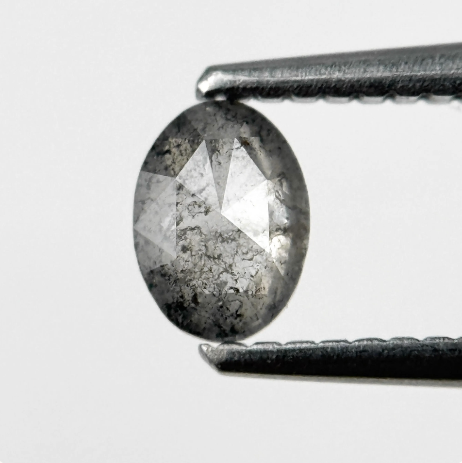 0.43 Ct Oval Rose Cut Grey Natural Salt and Pepper Diamond