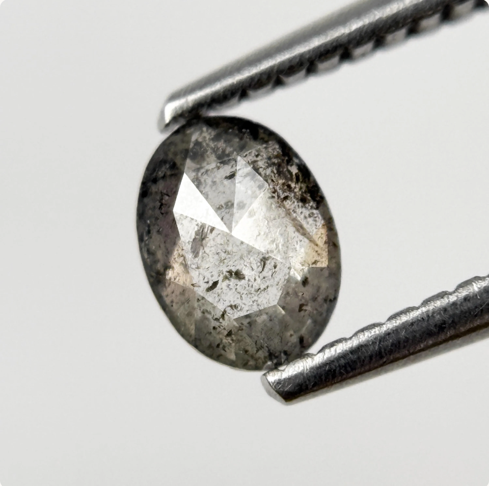 0.46 Ct Oval Rose Cut Grey Natural Minimalist Diamond