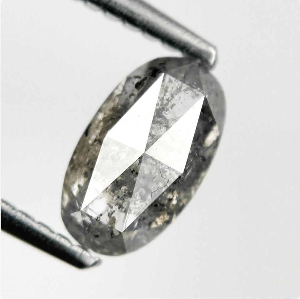 1.09 Ct Oval Rose Cut Grey Natural Galaxy Diamond