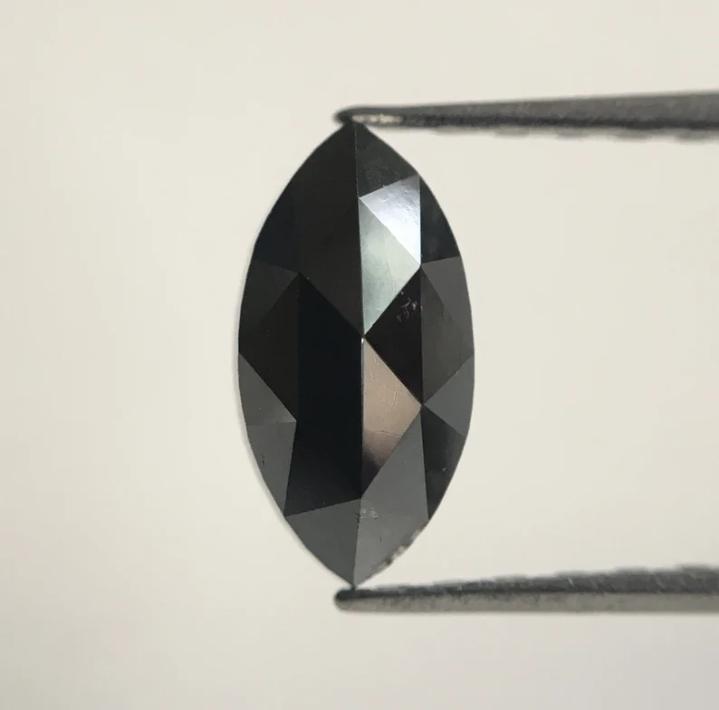 0.75 Ct, 8.16 MM Marquise Rose Cut Black Natural Loose Diamond