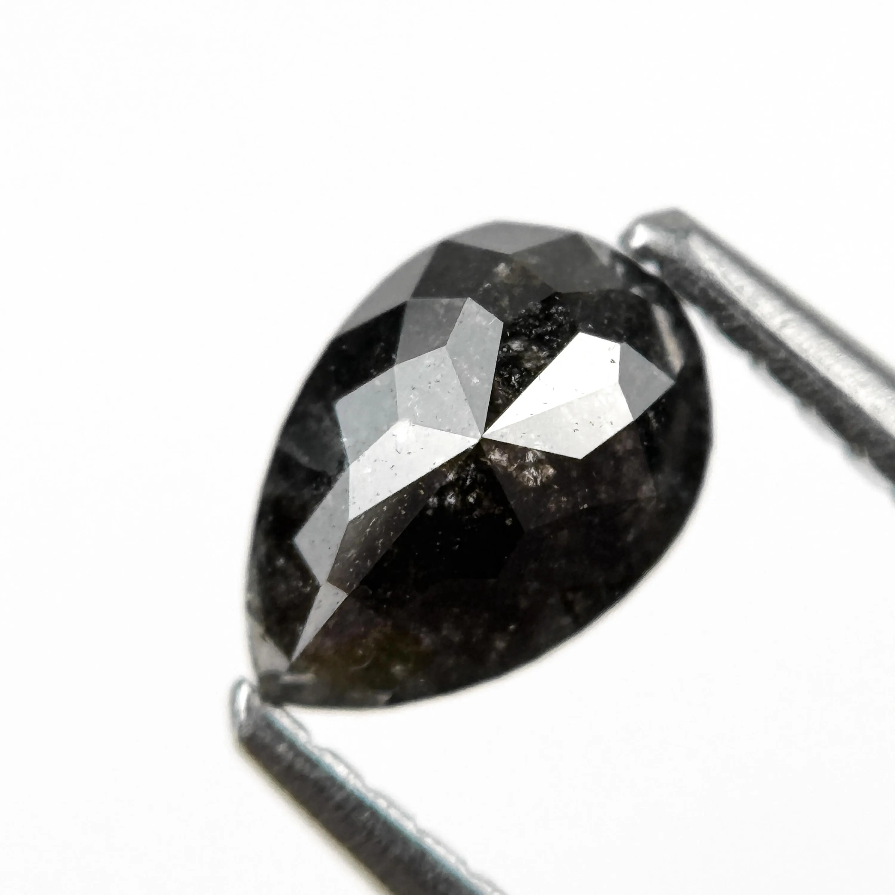 0.77 Ct Pear Rose Cut Black Natural Galaxy Diamond
