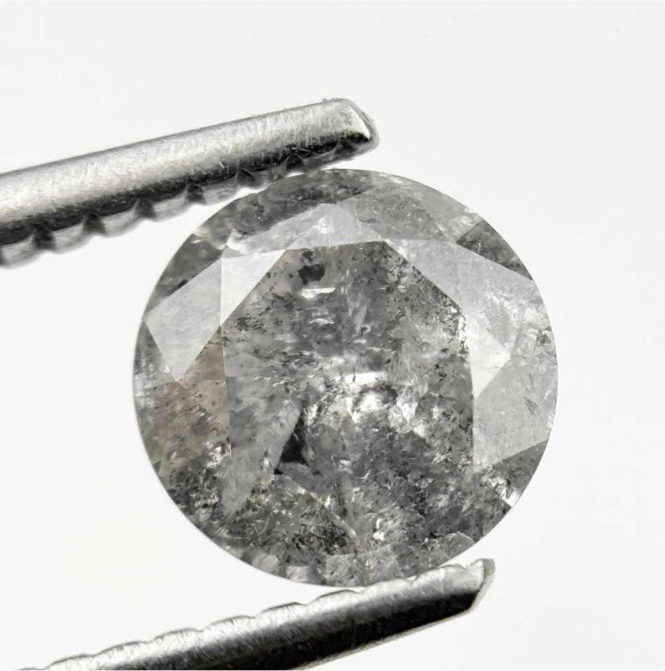 1.03 Ct Round Brilliant Cut Grey Natural Salt and Pepper Diamond