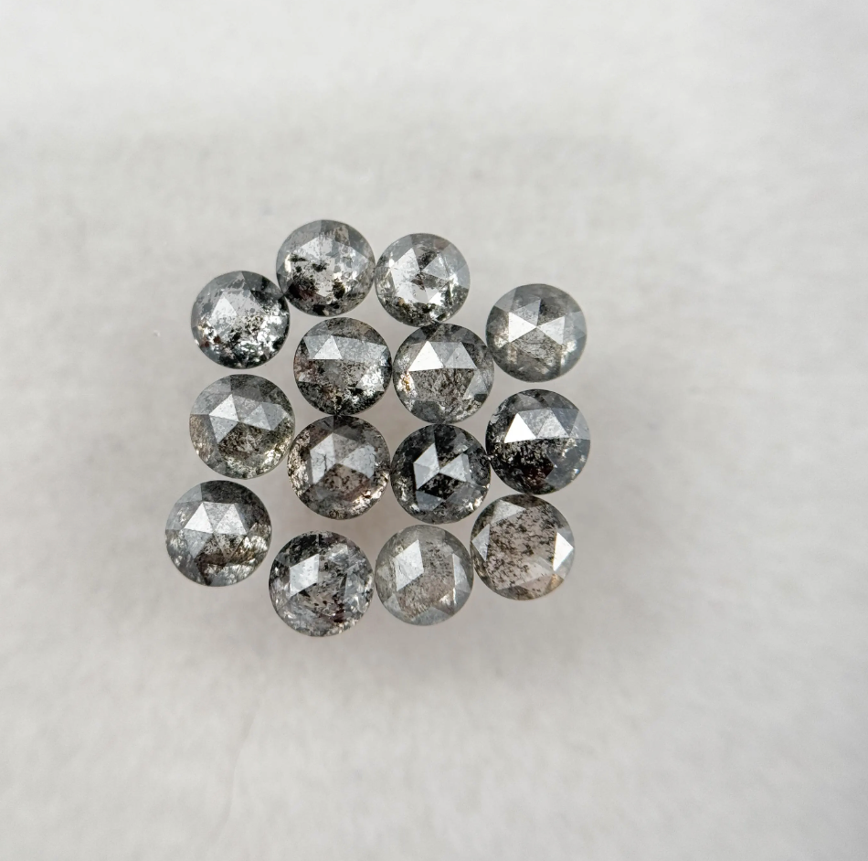 0.15 Ct Round Rose Cut Grey Natural Galaxy Salt and Pepper Diamond
