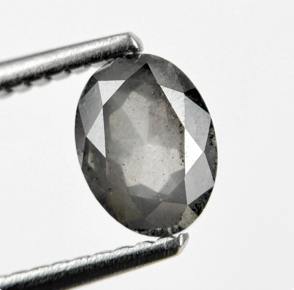 0.93 Ct Oval Rose Cut Grey Natural Salt and Pepper Diamond