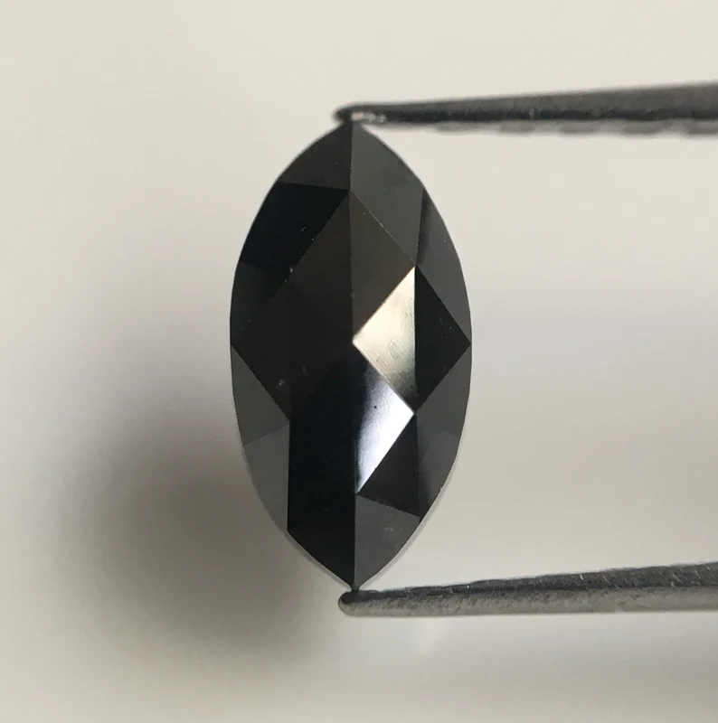 0.75 Ct, 8.16 MM Marquise Rose Cut Black Natural Loose Diamond
