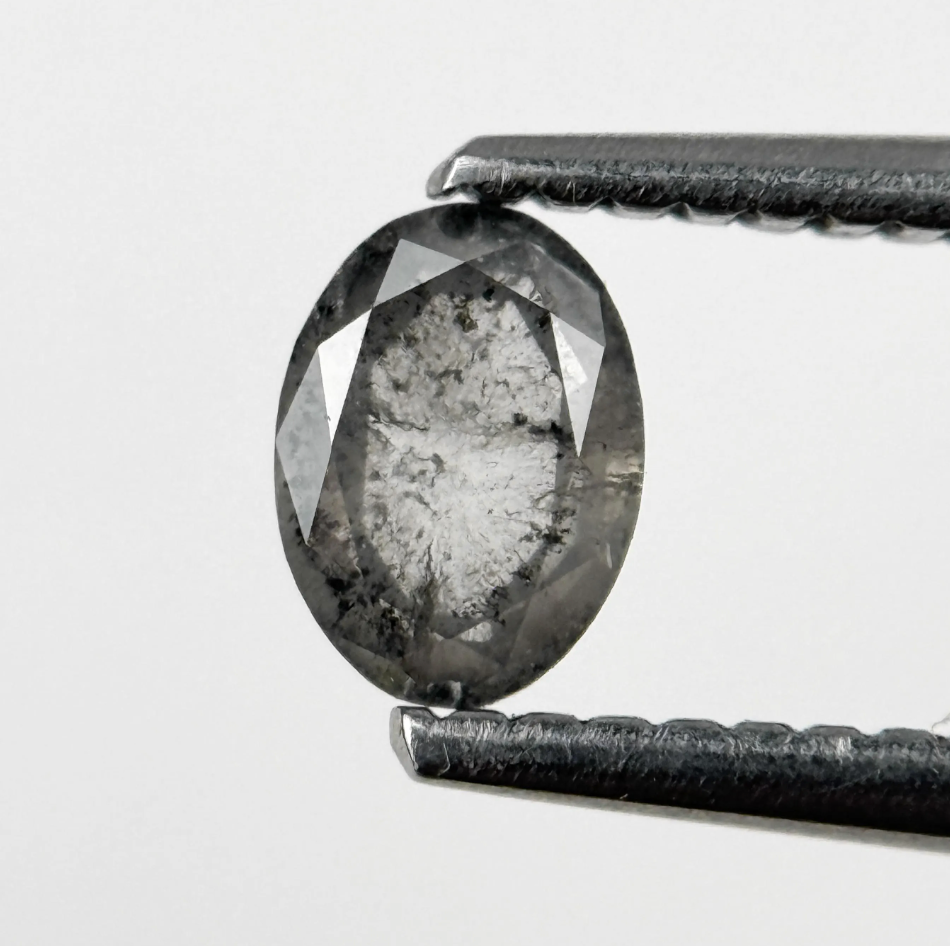 0.43 Ct Oval Rose Cut Grey Natural Salt and Pepper Diamond