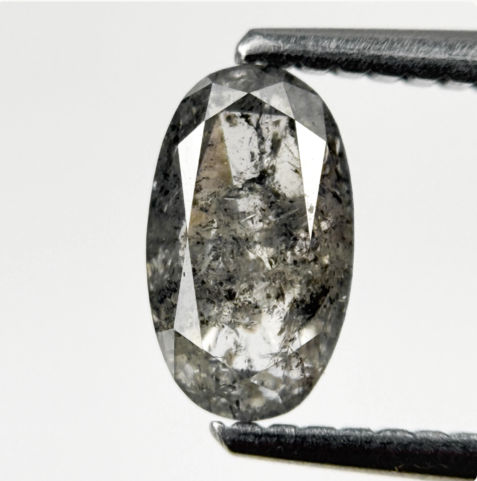 1.09 Ct Oval Rose Cut Grey Natural Galaxy Diamond