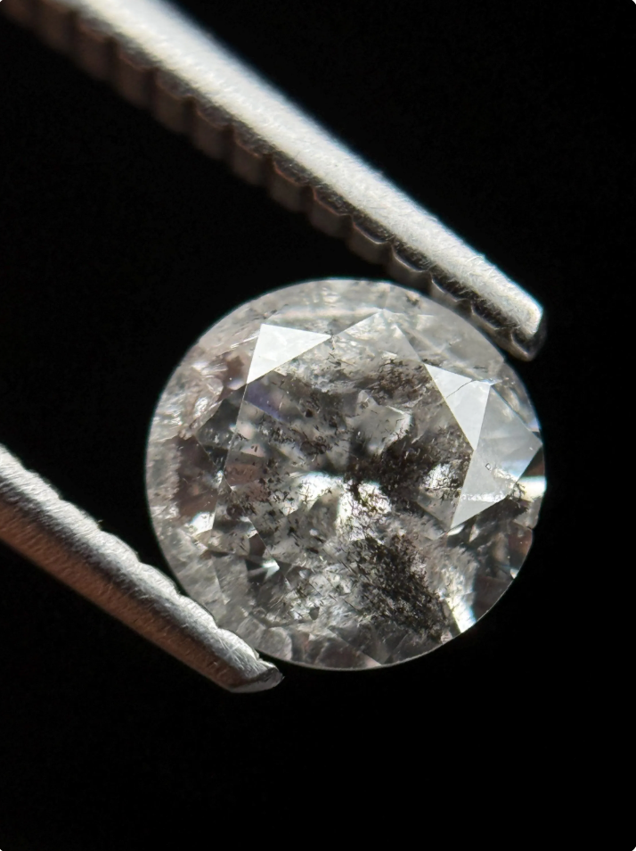 1.03 Ct Round Brilliant Cut Grey Natural Salt and Pepper Diamond