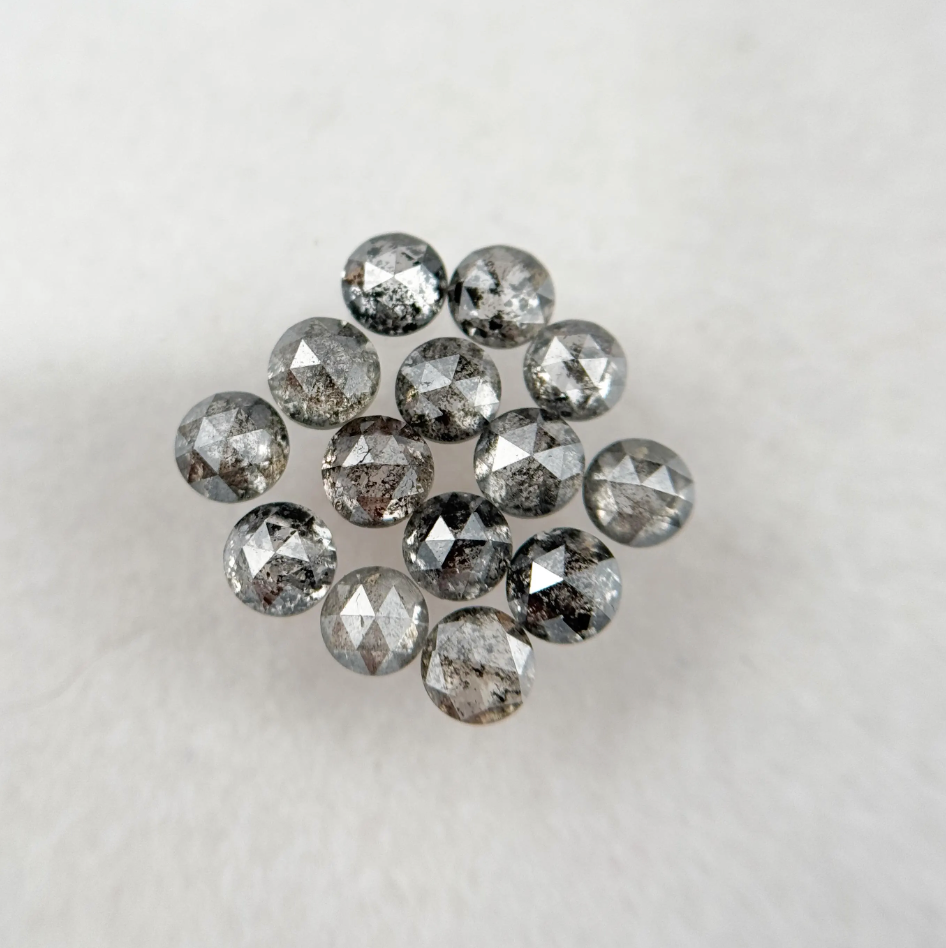 0.15 Ct Round Rose Cut Grey Natural Galaxy Salt and Pepper Diamond
