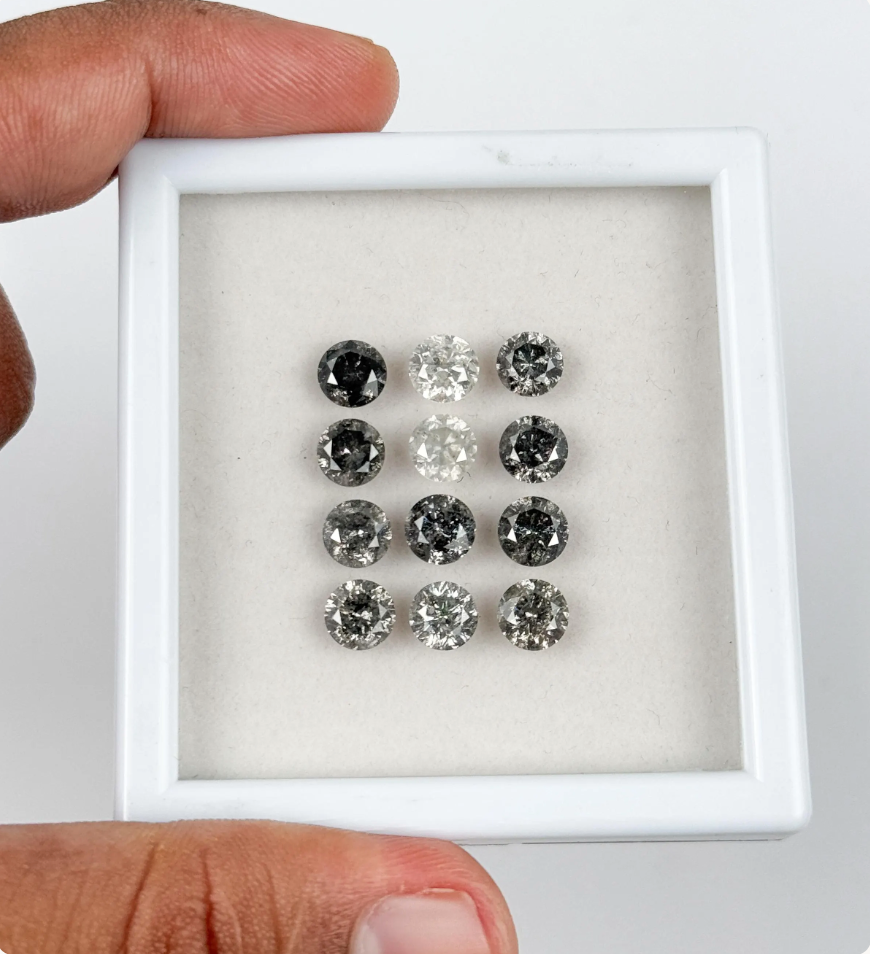 0.50 Ct Round Rose Cut Grey Natural Galaxy Diamond