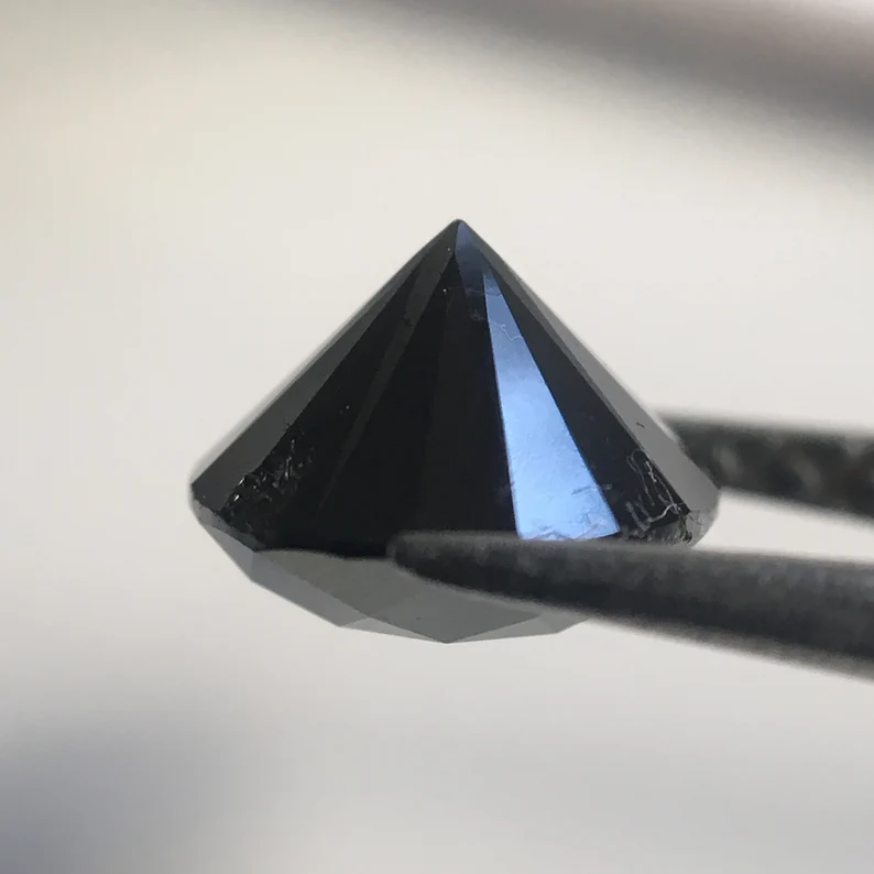 1.45 Ct Round Brilliant Cut Black Natural Loose Diamond, 6.69 MM Round Diamond