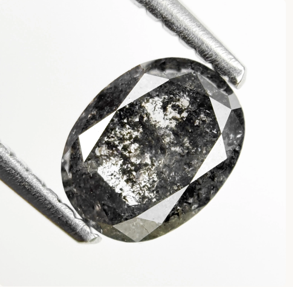 1.12 Ct Oval Rose Cut Grey Natural Galaxy Diamond