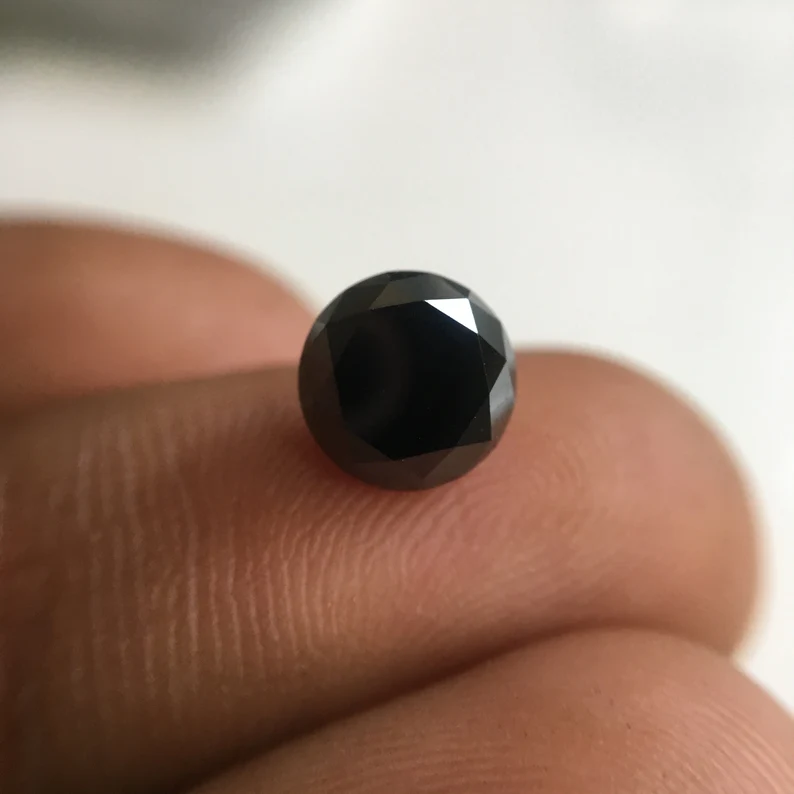 1.50 Ct Round Brilliant Cut Black Natural Loose Diamond, 6.60 MM Round Diamond