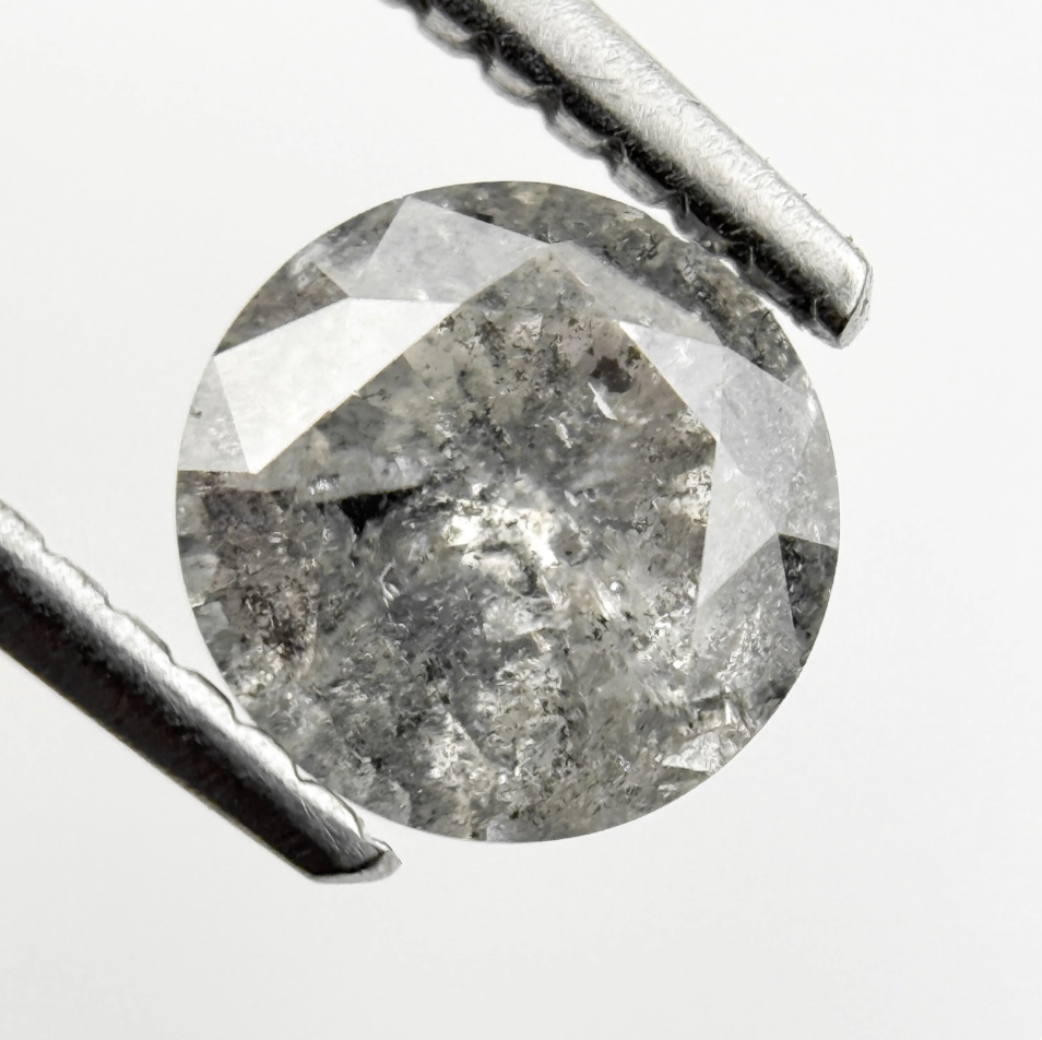 1.03 Ct Round Brilliant Cut Grey Natural Salt and Pepper Diamond
