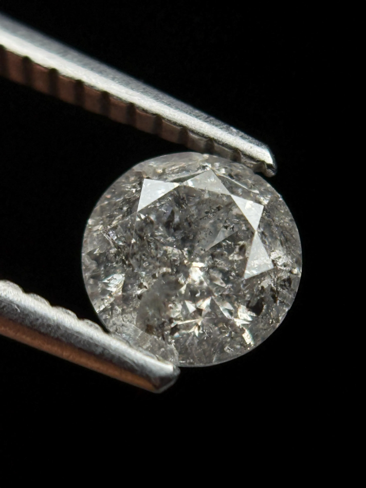0.95 Ct Round Brilliant Cut Grey Natural Salt and Pepper Diamond