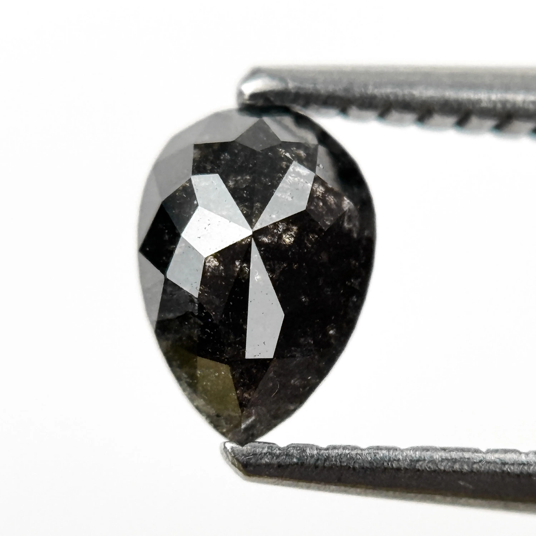 0.77 Ct Pear Rose Cut Black Natural Galaxy Diamond