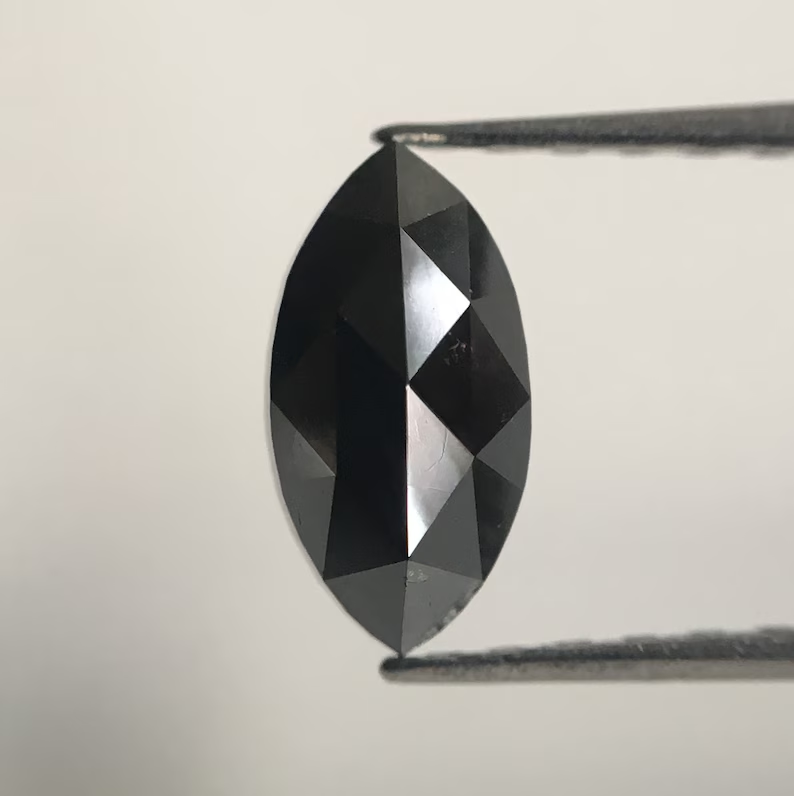 0.75 Ct, 8.16 MM Marquise Rose Cut Black Natural Loose Diamond