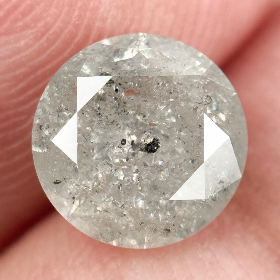 2.05 Ct Round Brilliant Cut White Natural Salt and Pepper Diamond