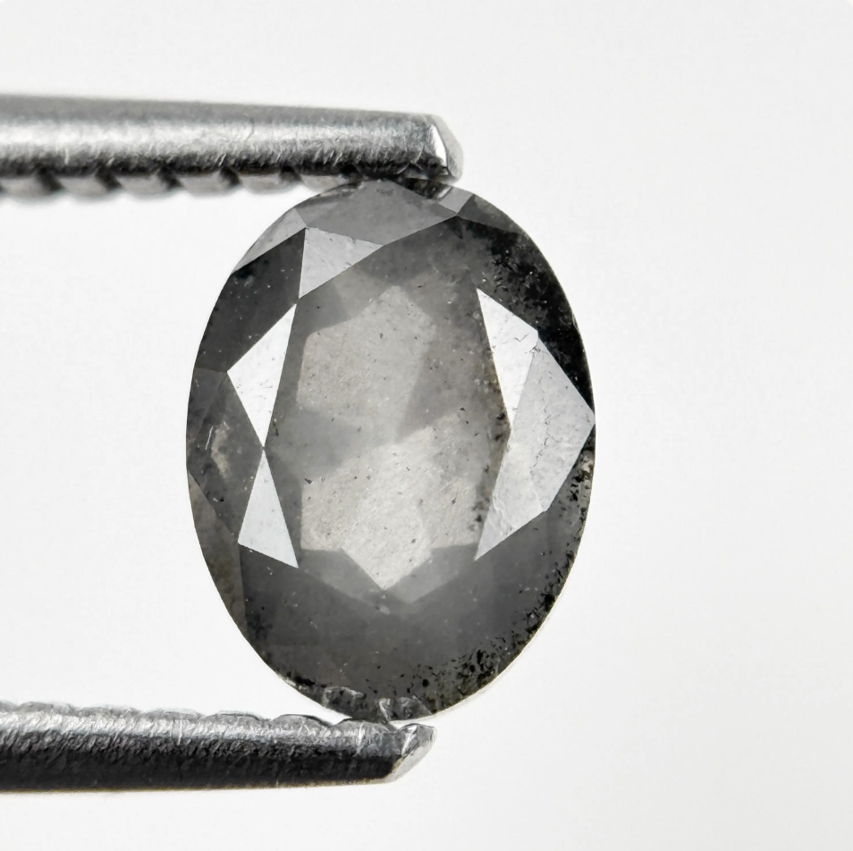 0.93 Ct Oval Rose Cut Grey Natural Salt and Pepper Diamond