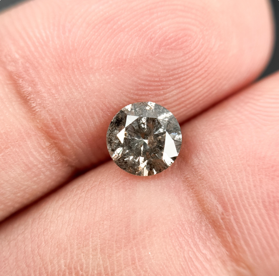 1.05 Ct Round Brilliant Cut Grey Natural Galaxy Diamond