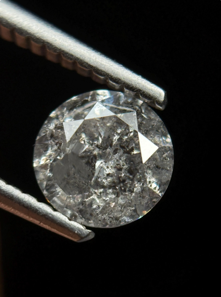 1.05 Ct Round Brilliant Cut Grey Natural Salt and Pepper Diamond