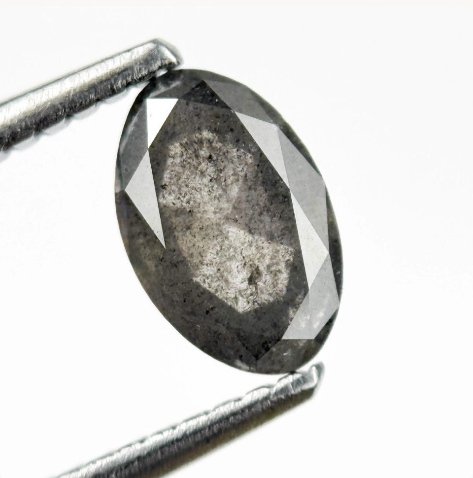 0.76 Ct Oval Rose Cut Grey Natural Salt and Pepper Diamond