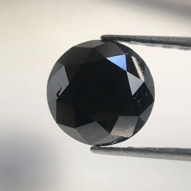 1.45 Ct Round Brilliant Cut Black Natural Loose Diamond, 6.69 MM Round Diamond