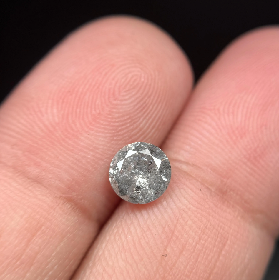 1.03 Ct Round Brilliant Cut Grey Natural Salt and Pepper Diamond