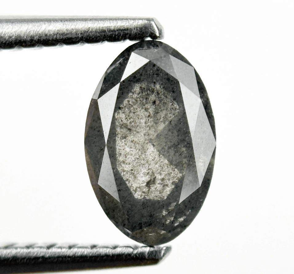 0.76 Ct Oval Rose Cut Grey Natural Salt and Pepper Diamond