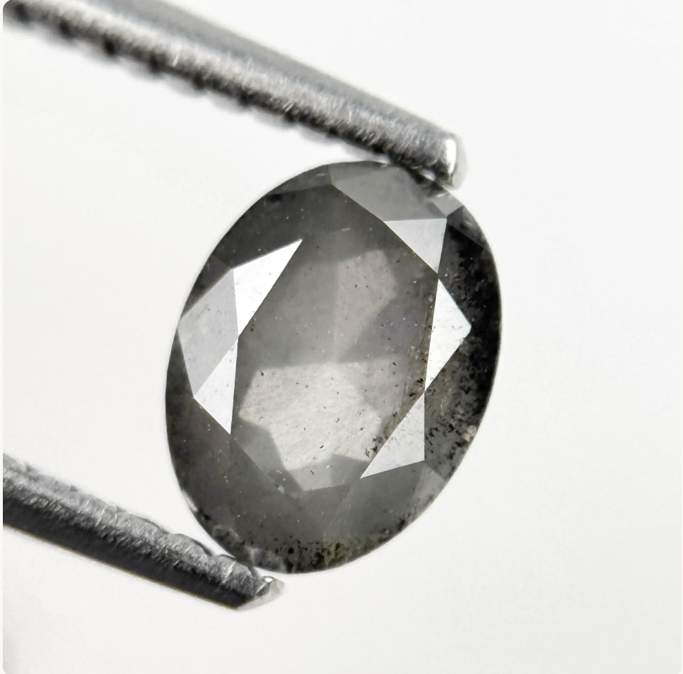 0.93 Ct Oval Rose Cut Grey Natural Salt and Pepper Diamond