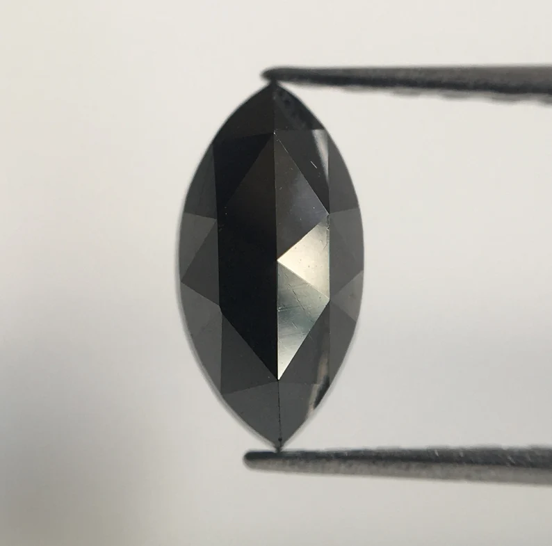 0.66 Ct Marquise Rose Cut, 8 MM Black Natural Loose Diamond