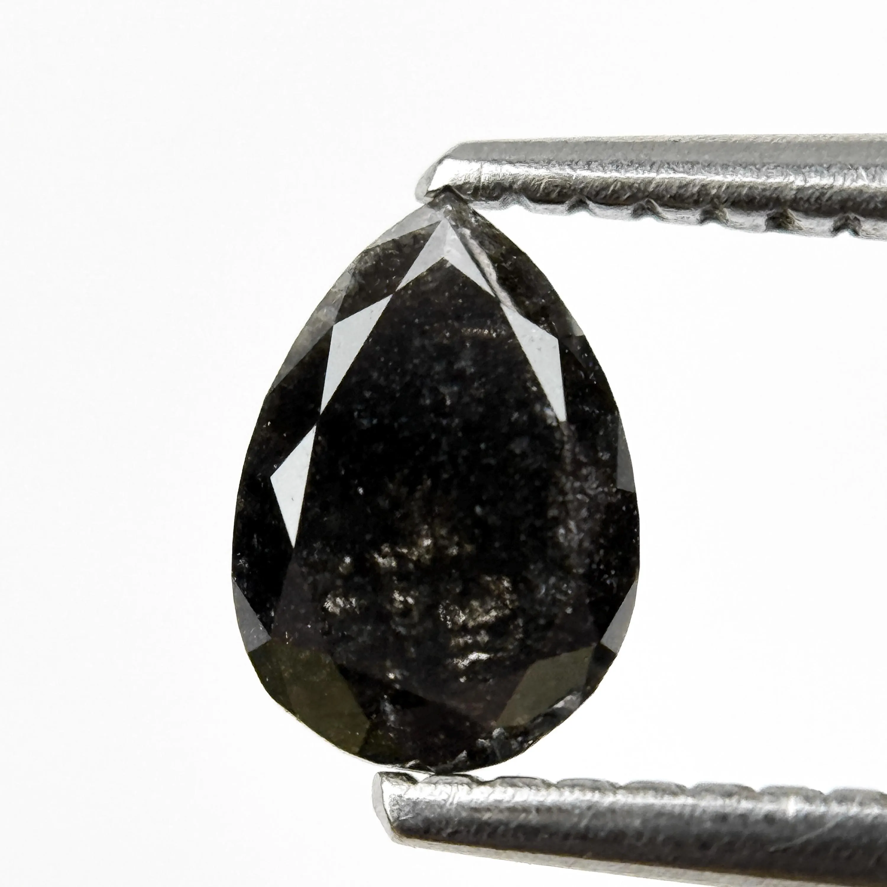 0.77 Ct Pear Rose Cut Black Natural Galaxy Diamond