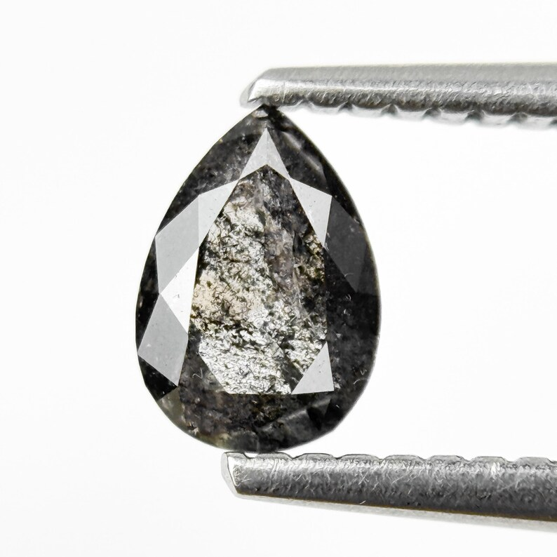 0.71 Ct Pear Rose Cut Grey Natural Salt and Pepper Diamond
