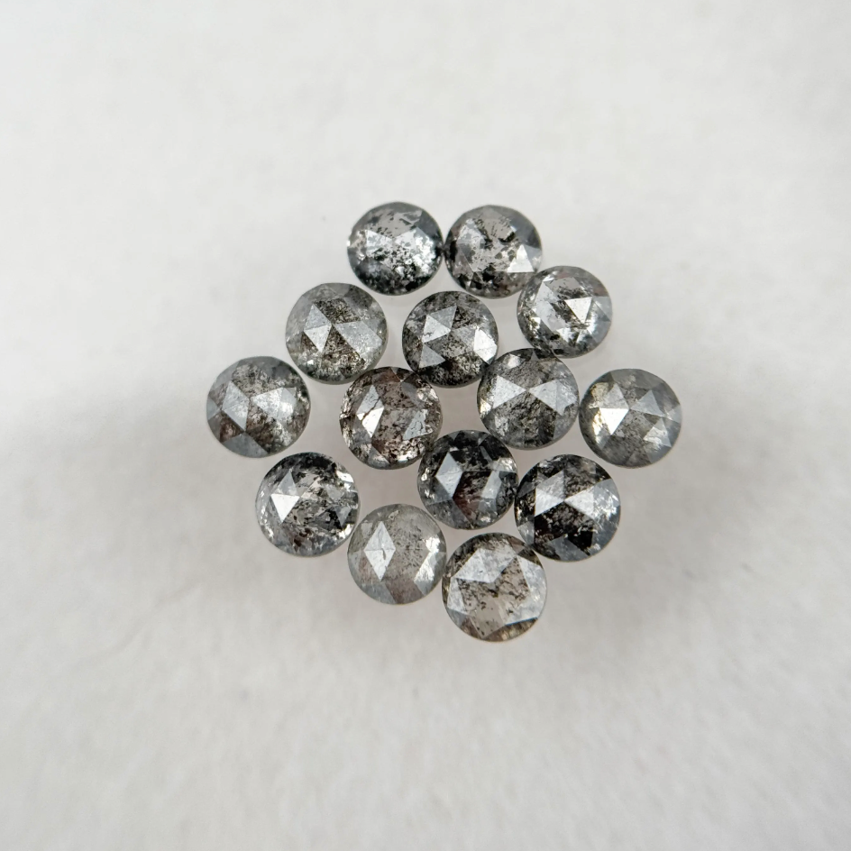 0.15 Ct Round Rose Cut Grey Natural Galaxy Salt and Pepper Diamond